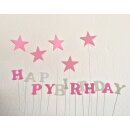 Cake Topper Happy Birthday Sterne weiß/rosa