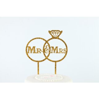 Cake Topper Mr. and Mrs. Ringe Hochzeit gold