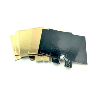 100 Törtchenunterlagen Untersetzer mit Lasche 8 cm, 1,5 mm Quadrat - gold/schwarz