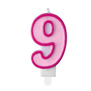 Geburtstagskerze Zahlenkerze Rosa - Nummer 9
