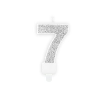 Geburtstagskerze Zahlenkerze Glitter Silber - Nummer 7