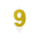 Geburtstagskerze Zahlenkerze Glitter Gold - Nummer 9