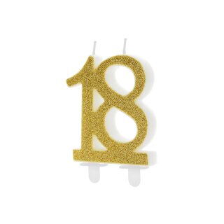 Geburtstagskerze Zahlenkerze Glitter Gold - Nummer 18