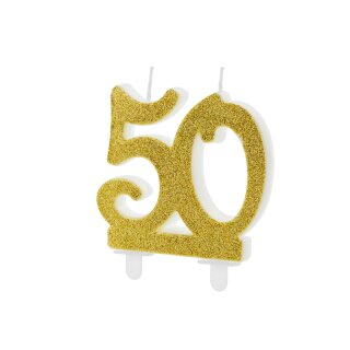 Geburtstagskerze Zahlenkerze goldene Hochzeit Glitter Gold - Nummer 50