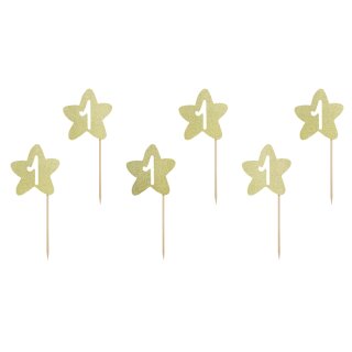 Cupcake Cake Topper 1st Birthday glitter gold - 6 Stück