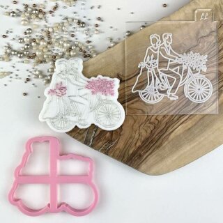 2 Set Cookie Cutter & Embosser Man and Woman on Bicycle wedding