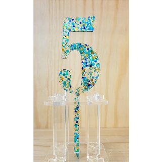 Cake Topper Acryl Glitter Blau - Zahl 5