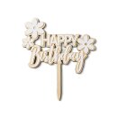 Cake Topper Happy Birthday Flower - Holz /Acryl