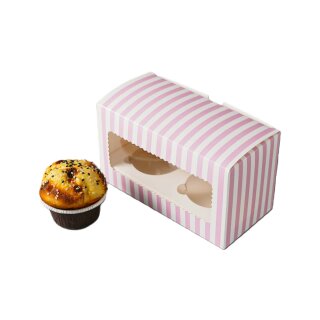 Cupcake Muffin Box 2er Cup 17,5 x 8,5 x 10 cm- PinkStripe